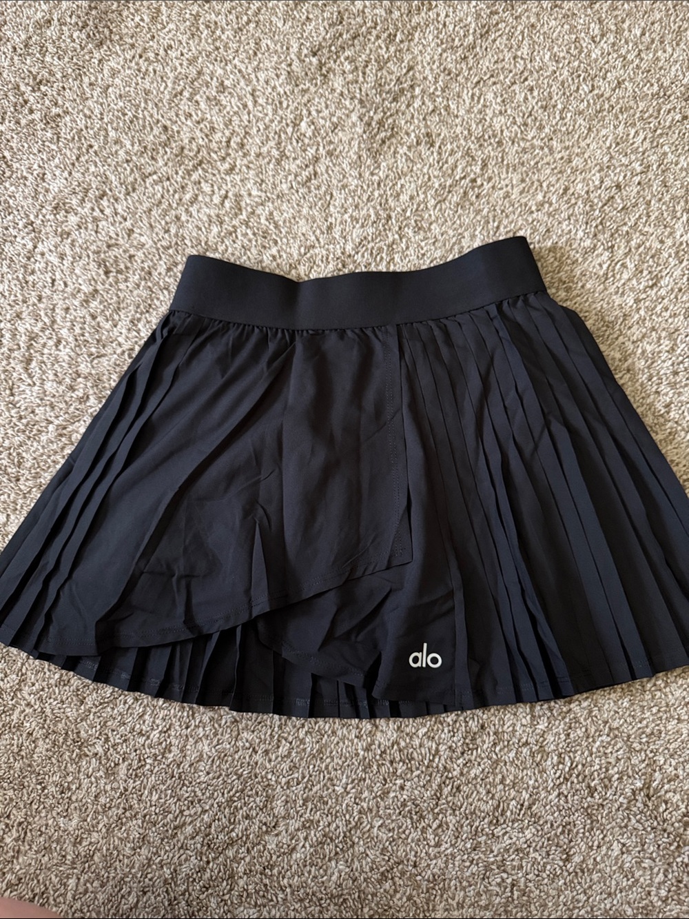 ALO Yoga Black Pleated Circle Skater Skirt